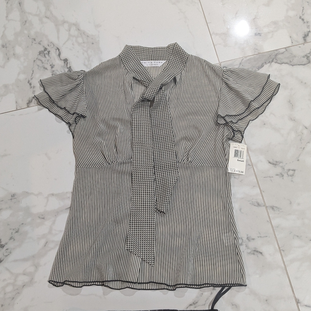 Tina Turk Striped Blouse with Tie Detail.. 100% silk